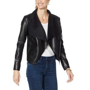 Avec Les Filles Faux Leather Draped Jacket in Black